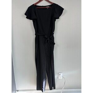 Calvin Klein Womens Flutter Sleeve Belted Jumpsuit Black Size 12 Cropped